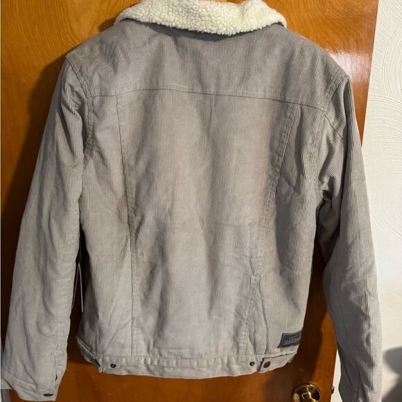 Corduroy Jacket Mens Medium Gray Fleece Lined Sherpa Brooklyn Cloth - Picture 4 of 5